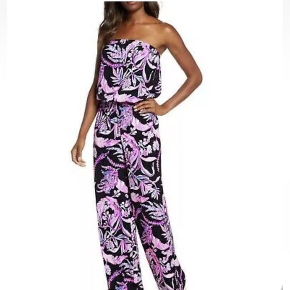 LILLY PULITZER PIM Strapless Jumpsuit Onyx Wild Within Women’s SIZE XXS - Picture 1 of 11